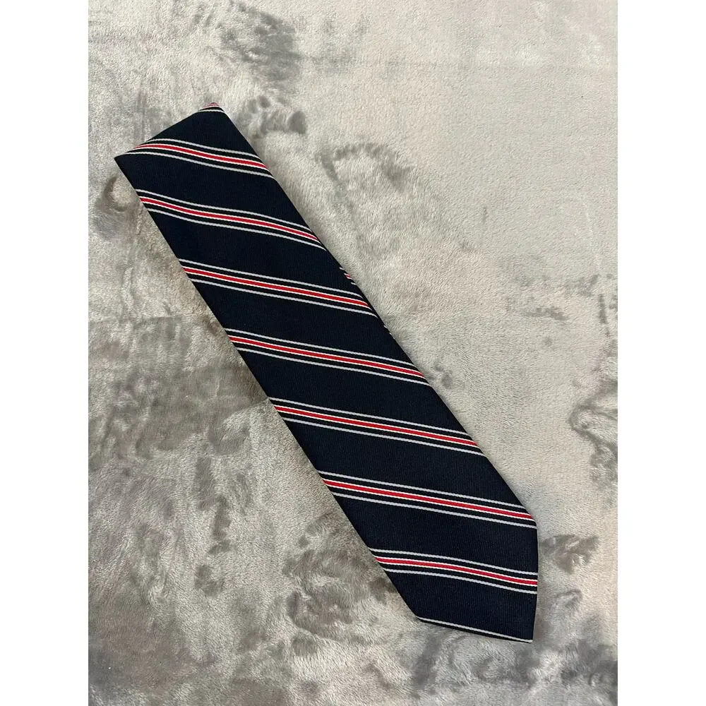 Vintage Anderson Little Tie Navy Blue Red Diagonal Stripe Classic Preppy